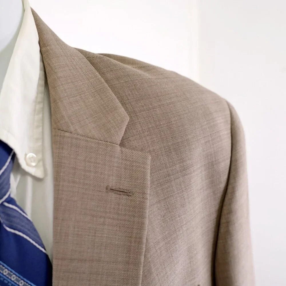 Tommy‎ Hilfiger Brown Tan Sharkskin Wool 44R 2 Button Blazer